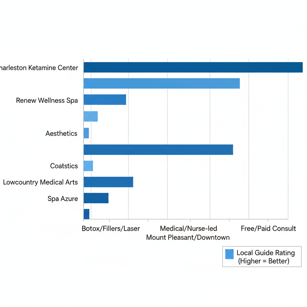 Bar chart comparing medical spa services, supervision, accessibility, and consultations in Charleston, SC